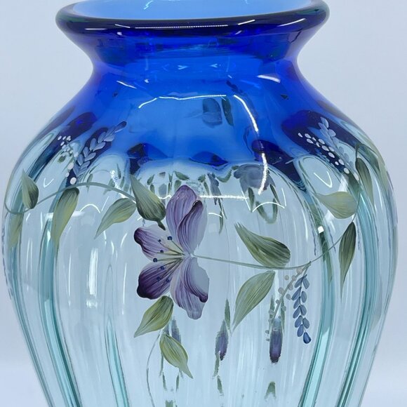 vintage fenton 1999 family series "tranquility" vase ribbed optic hand painted - Picture 8 of 8